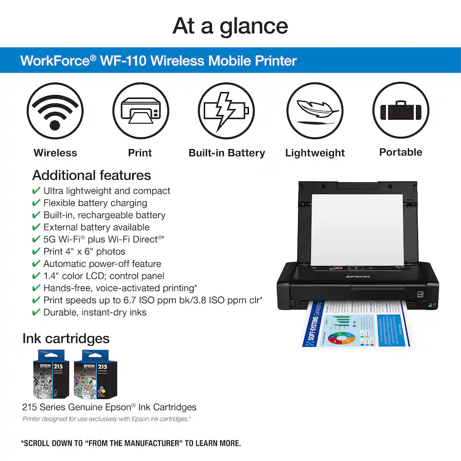 Epson WorkForce WF 110 Wireless Inkjet Printer Black C11CH25201 - Best Buy