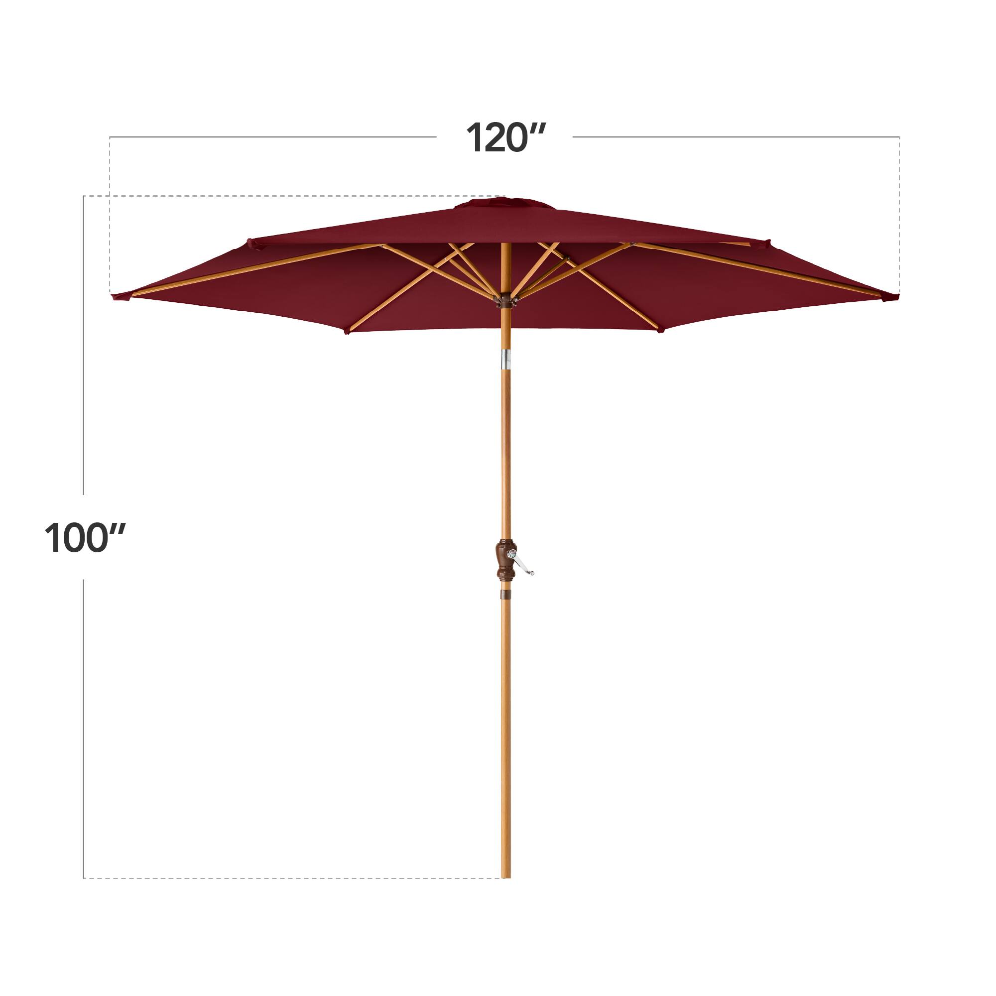 The text on the image shows the dimensions of an umbrella. The umbrella has a diameter of 120 inches and a height of 100 inches.