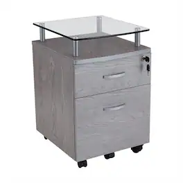HTUTWOO - Rolling File Cabinet with Glass Top - Locking Drawers, Mobile with Casters, Tempered Glass Shelf - Gray