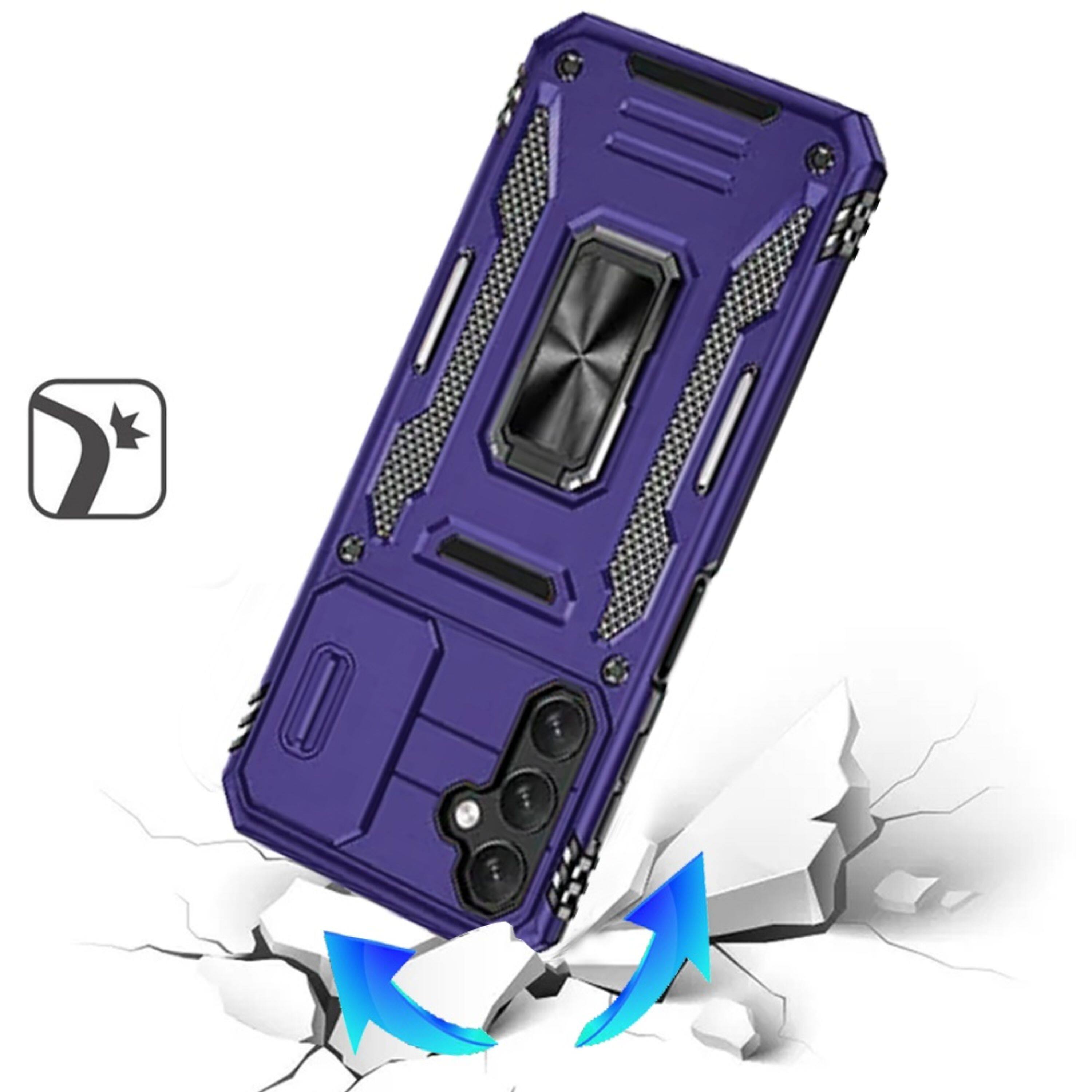 Left. Kitcheniva - Sliding Lens with Magnetic Ring Stand Plus Tempered Glass For Samsung A17 5G Case Dark Purple - Dark Purple.
