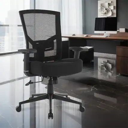 Front. HTUTWOO - Big and Tall Office Chair -600lbs Capacity, Lumbar Support,Ergonomic Mesh Desk Chair,Widen 3D Cushion for Reading Gaming - Black.