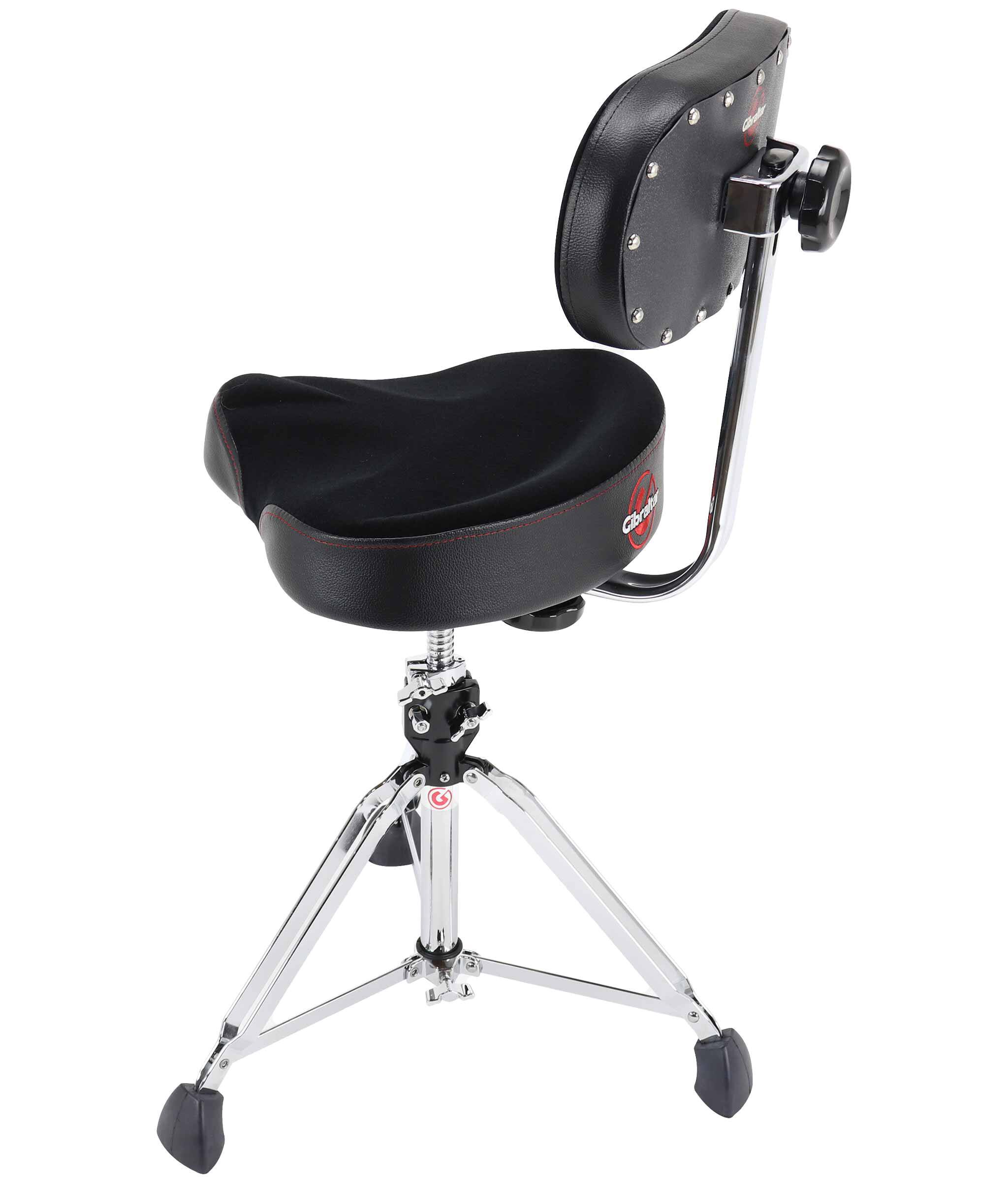 Alt View 1. Gibraltar Hardware - Drum Throne with Adjustable Height Motorcycle Seat & Backrest, Double-Braced Drum Stool.