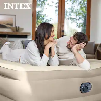 Intex 64427ED Dura Beam Deluxe Ultra Plush Air Mattress w/Built in Pump, Queen Beige