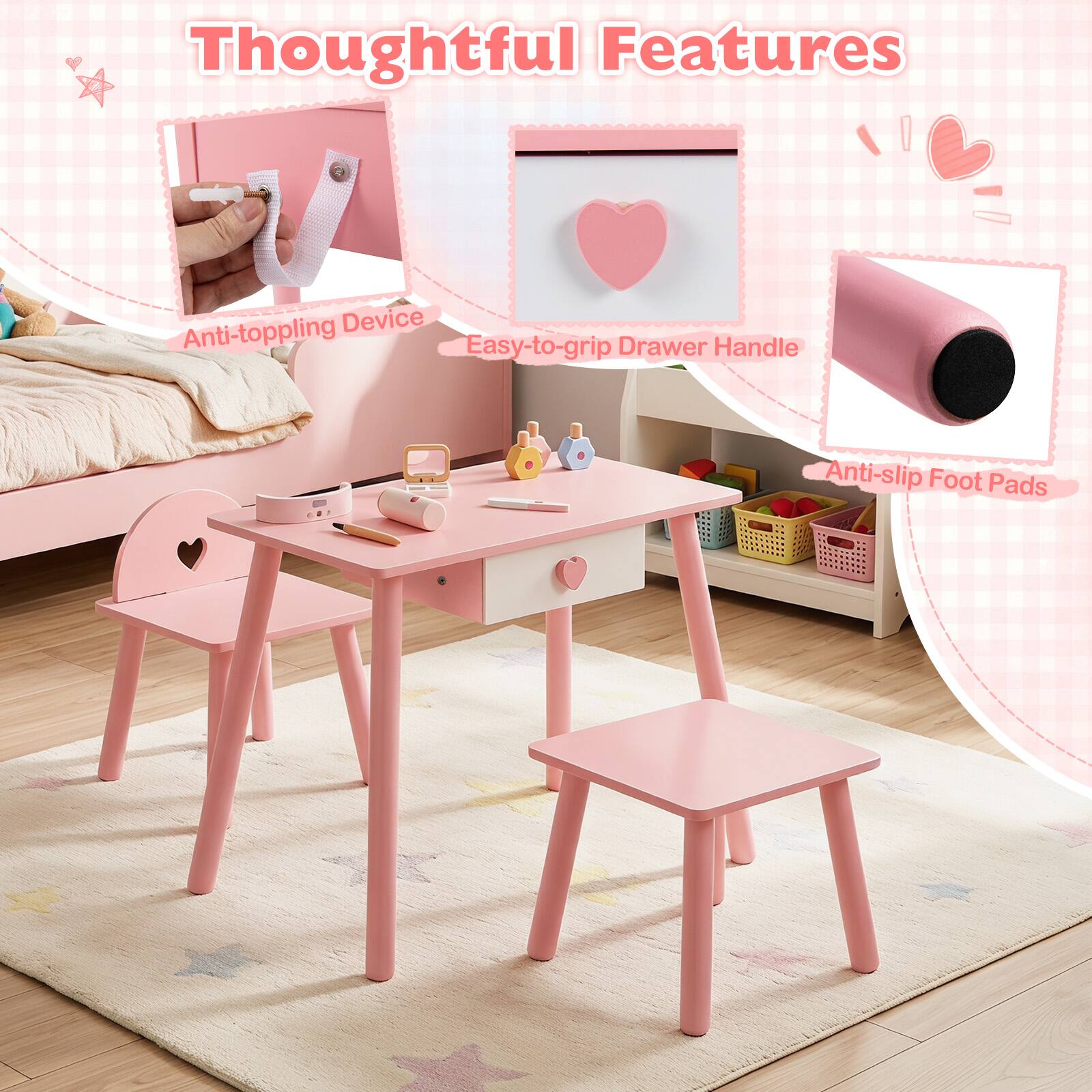 Thoughtful Features
- Anti-toppling Device
- Easy-to-grip Drawer Handle
- Anti-slip Foot Pads