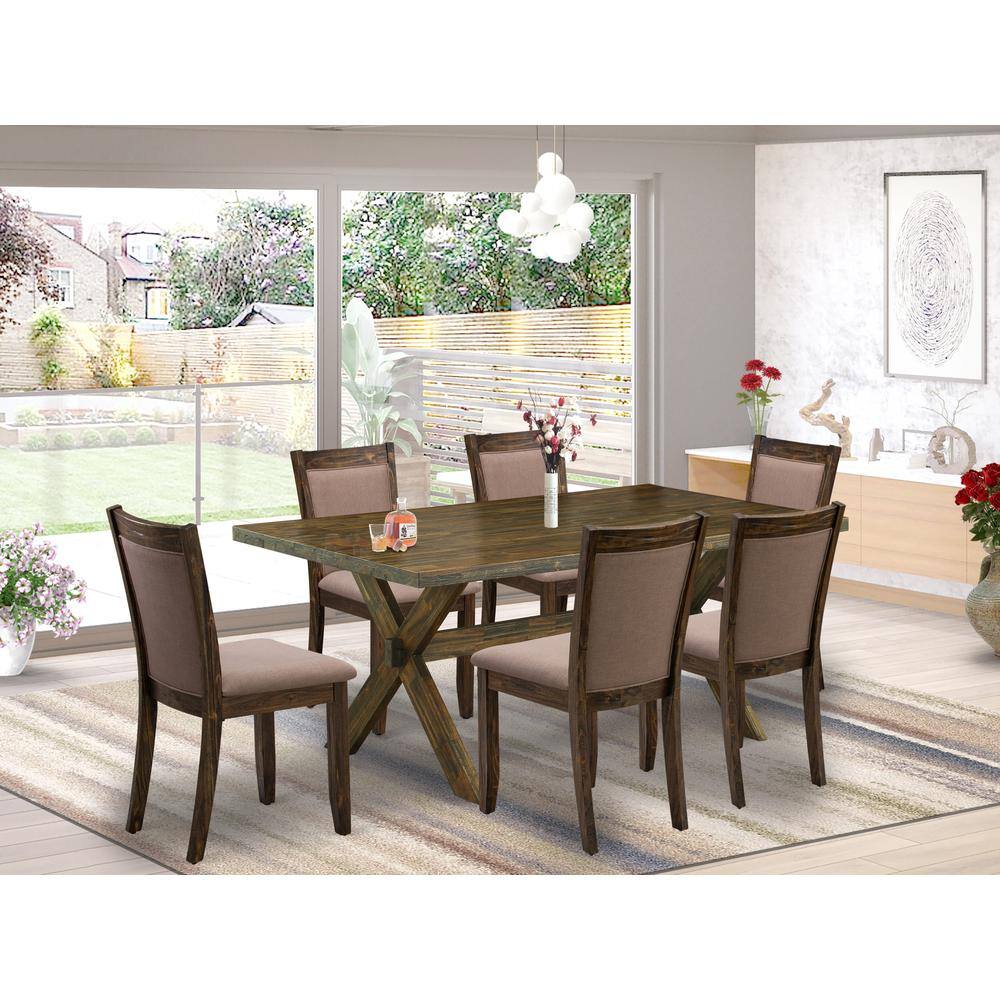 Alt View 3. East West Furniture - X776MZ748-7 - 7-Pc Modern Dining Table Set - 6 Dining Chairs and 1 Wooden Dining Table (Distressed Jacobean Finish) - Multi-Color.