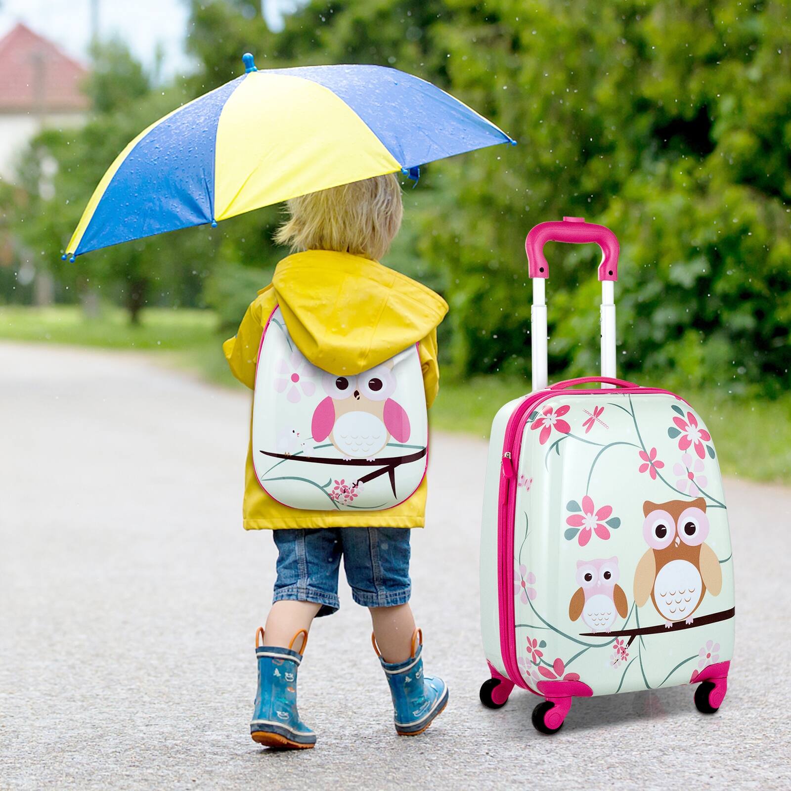 Alt View 9. Ecooso - 2-Piece Kids Luggage Set, 16" Rolling Suitcase + 12" Backpack, Carry-On Travel Set for Kids - Multicolor.