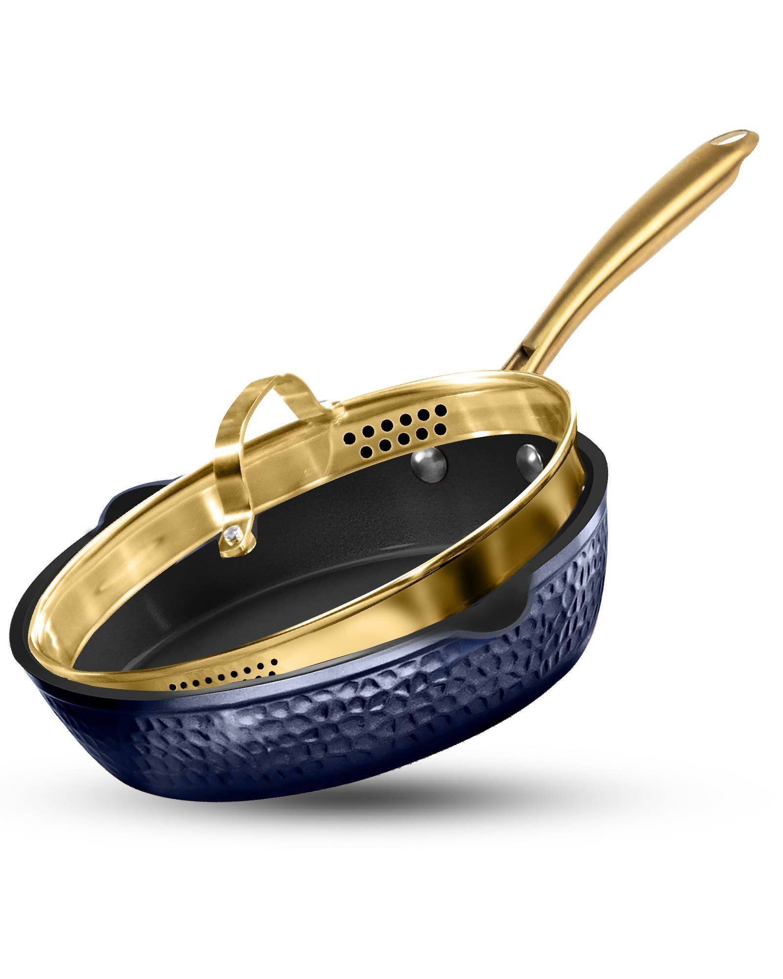 Front. Granitestone - Granitestone Charleston Collection Hammered Navy 4 Qt Deep Saute Nonstick Pan with Lid - Navy.