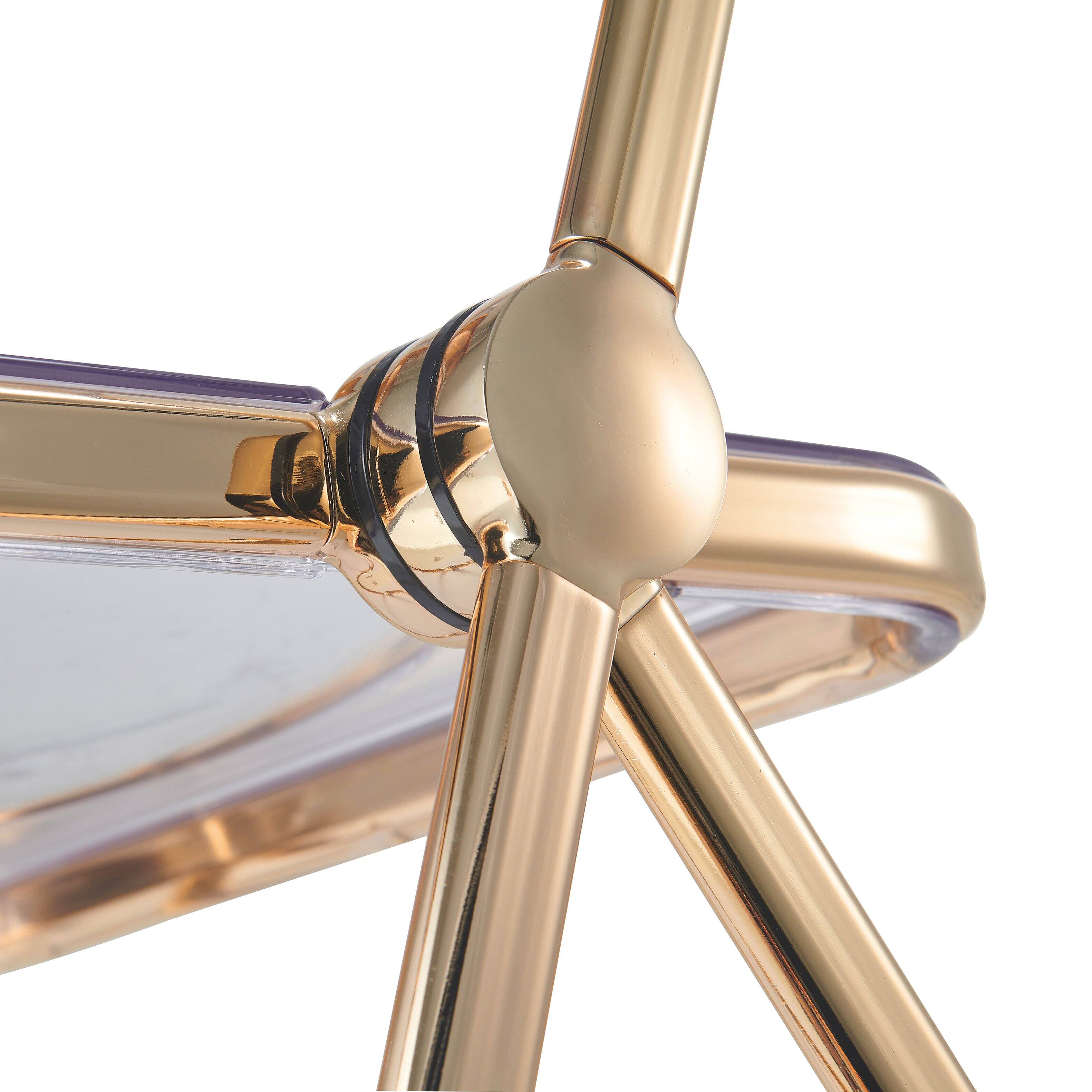 Alt View 7. LeisureMod - Lawrence 2-PCS Clear Accent Chair, Folding Acrylic Design with Gold Chrome Frame, Portable Assembled Seating - Clear.