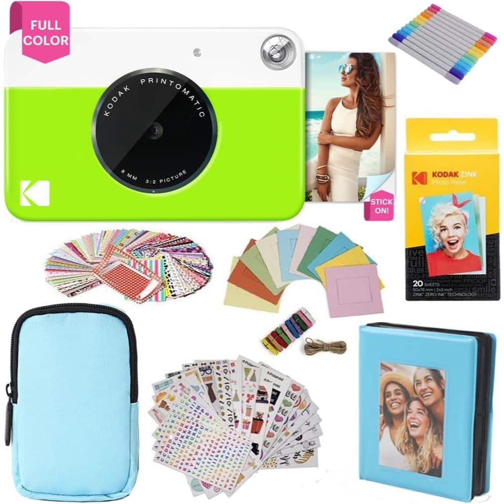 Kodak - Printomatic Instant Camera Gift Bundle with Blue Case, 20 Zink Sheets, Album & More - Green
