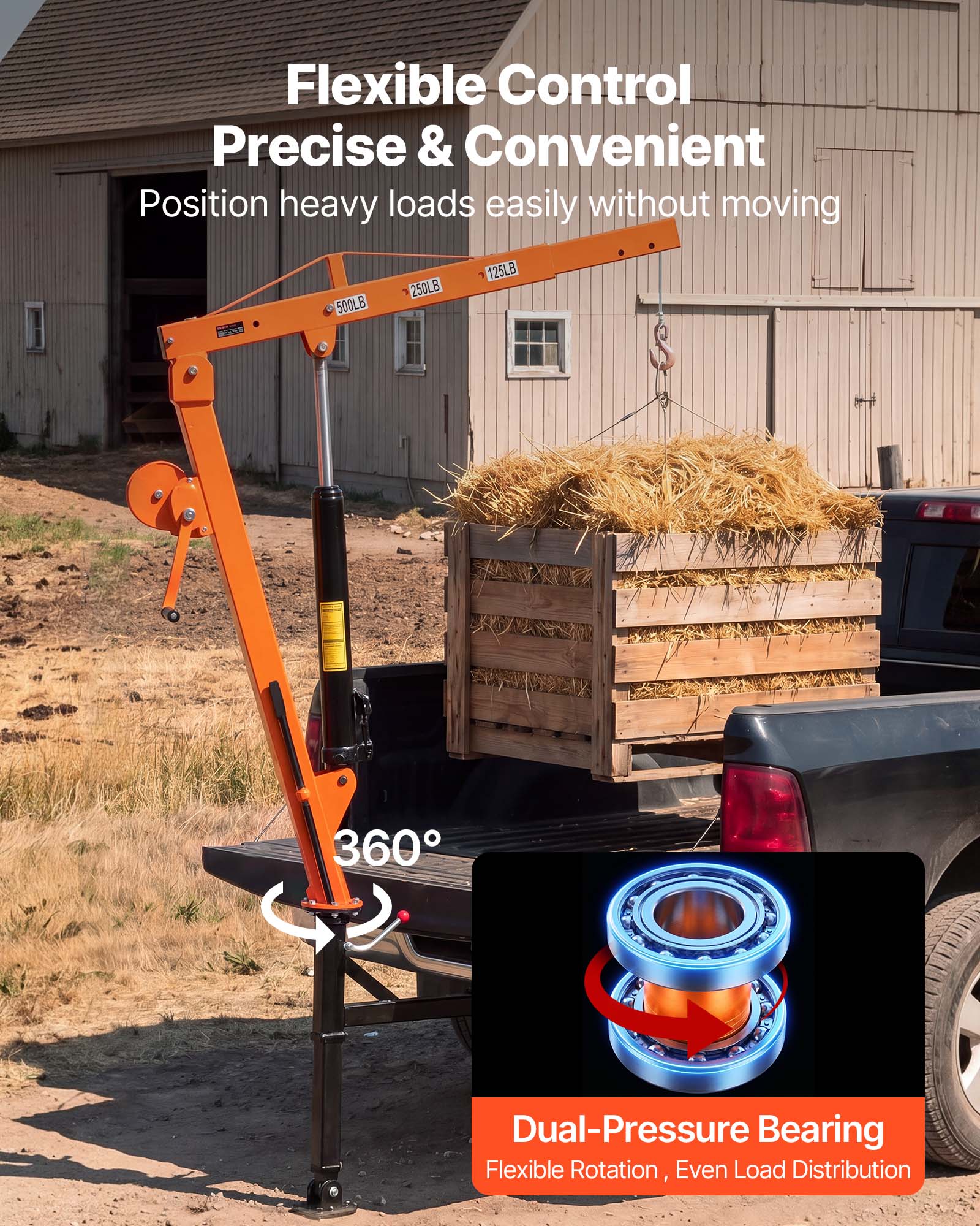 Flexible Control Precise & Convenient  
Position heavy loads easily without moving  
500LB  
250LB  
125LB  
360°  
Dual-Pressure Bearing Flexible Rotation, Even Load Distribution