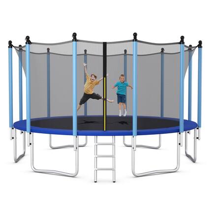 Front. Costway - Costway 16FT Jumping Exercise Recreational Bounce Trampoline W/Safety Net - Blue,Grey.