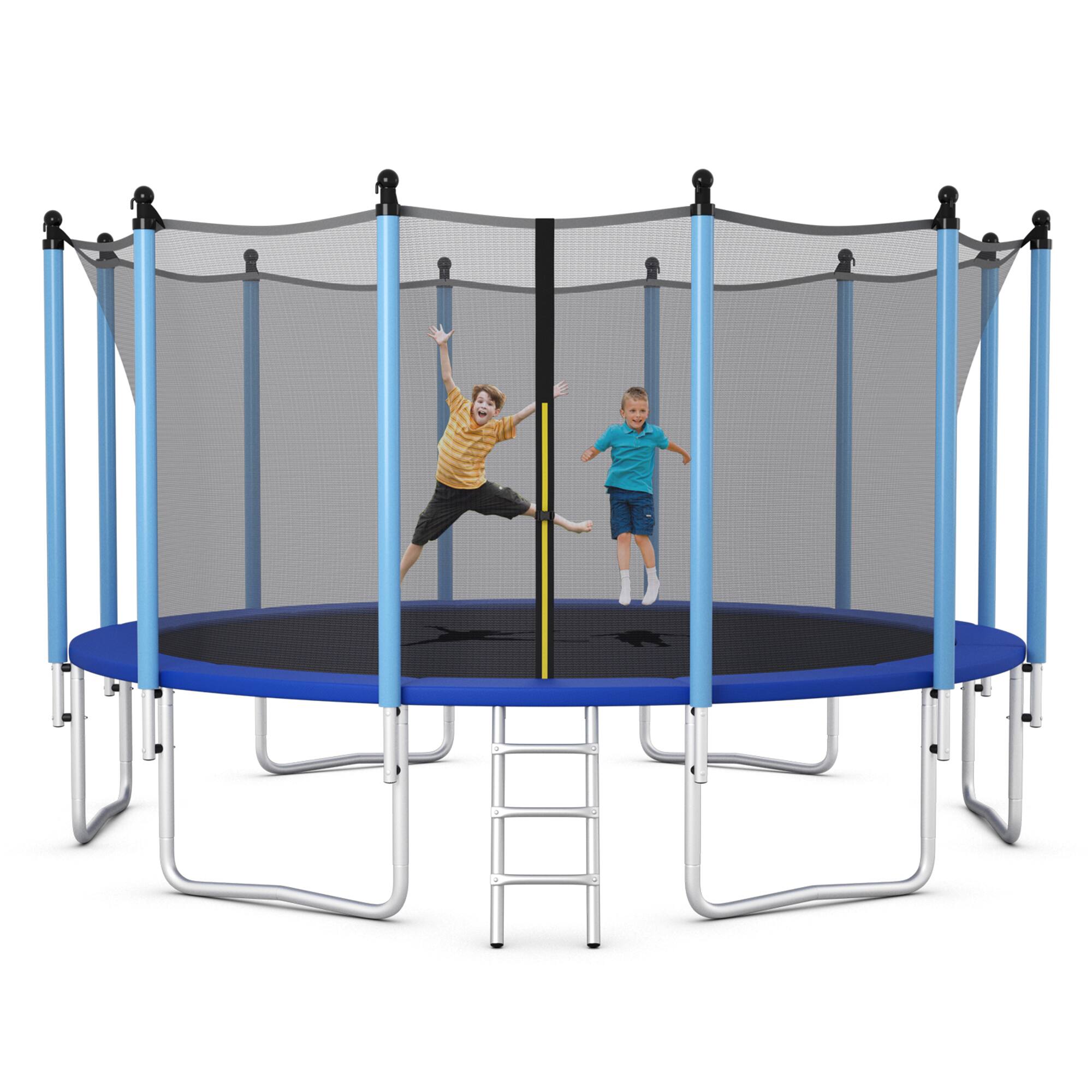 Front. Costway - Costway 16FT Jumping Exercise Recreational Bounce Trampoline W/Safety Net - Blue,Grey.