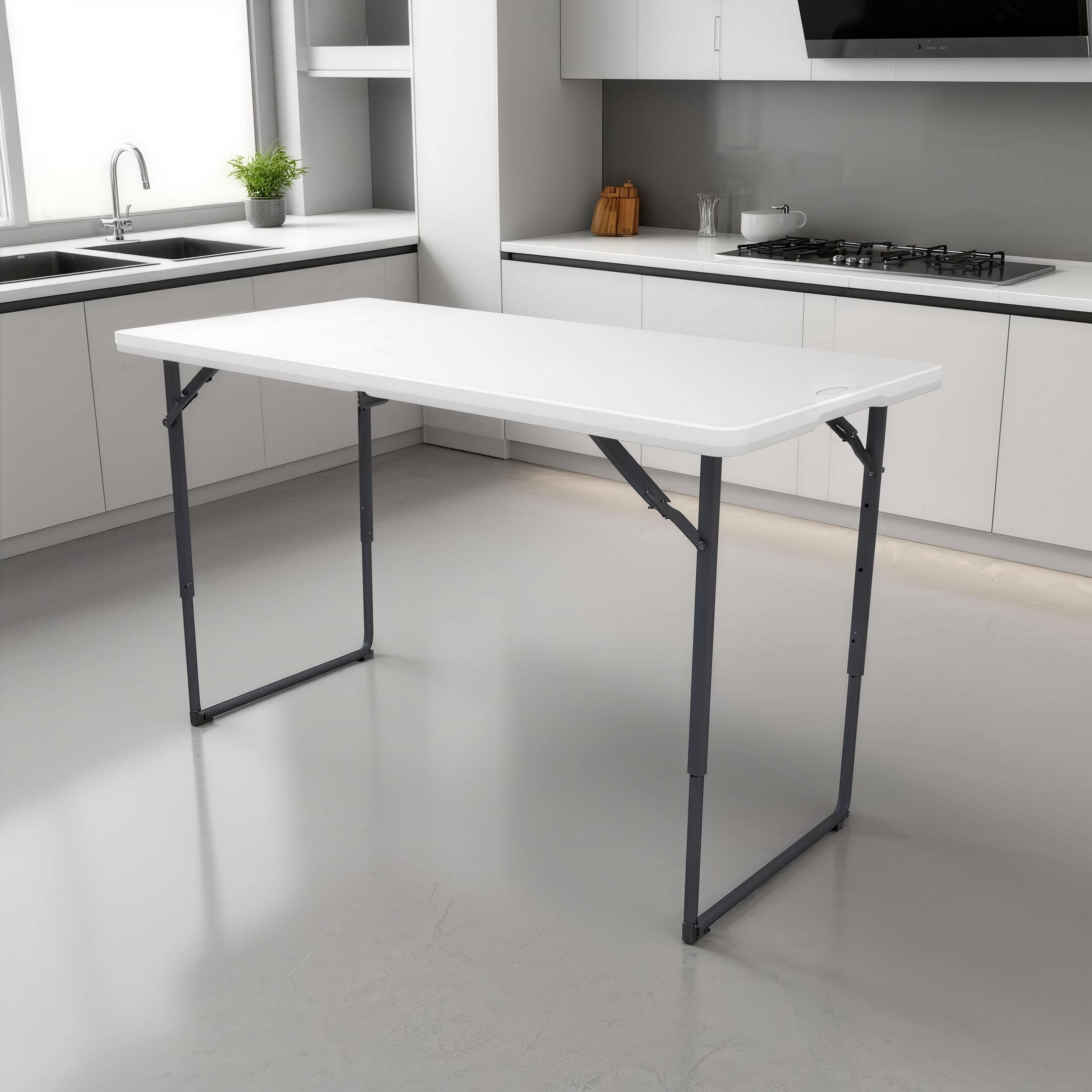 Left. Vipbear - Folding Table, Indoor Outdoor Foldable Plastic Folding Tables, Height Adjustable Portable Rectangular Utility Card Table - Black.