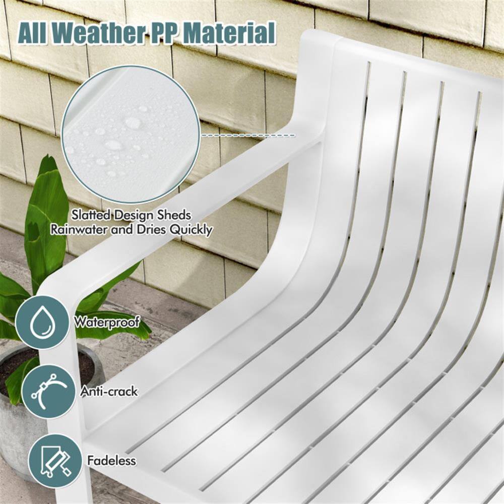 All Weather PP Material  
Slatted Design Sheds Rainwater and Dries Quickly  
Waterproof  
Anti-crack  
Fadeless