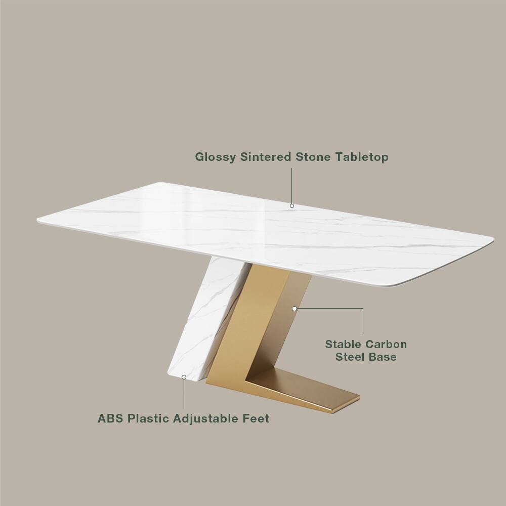 Glossy Sintered Stone Tabletop  
Stable Carbon Steel Base  
ABS Plastic Adjustable Feet