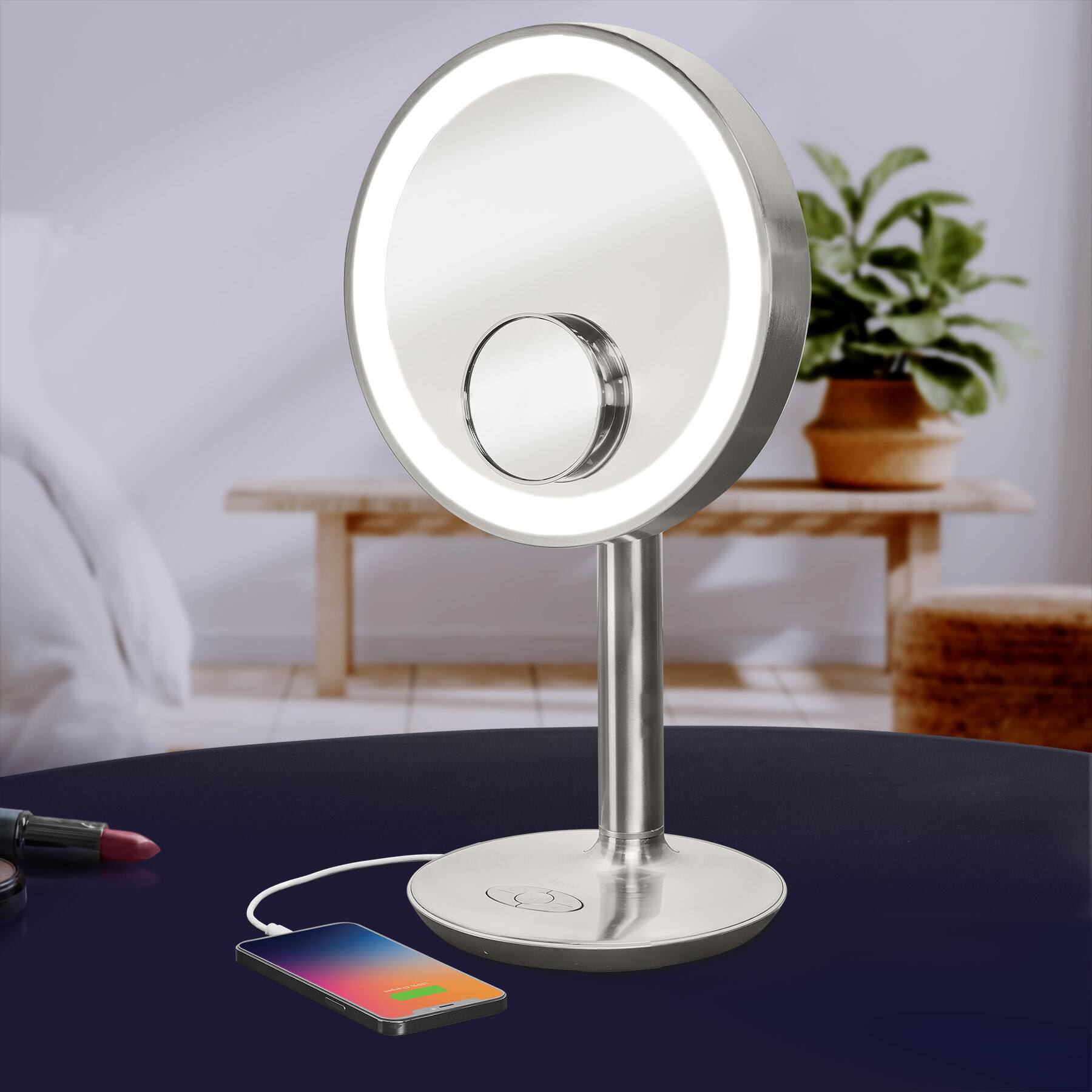 Alt View 1. iHome - iHome Makeup Mirror with Lights, Bluetooth Speaker, and USB Charger (iCVBT82) - Silver.