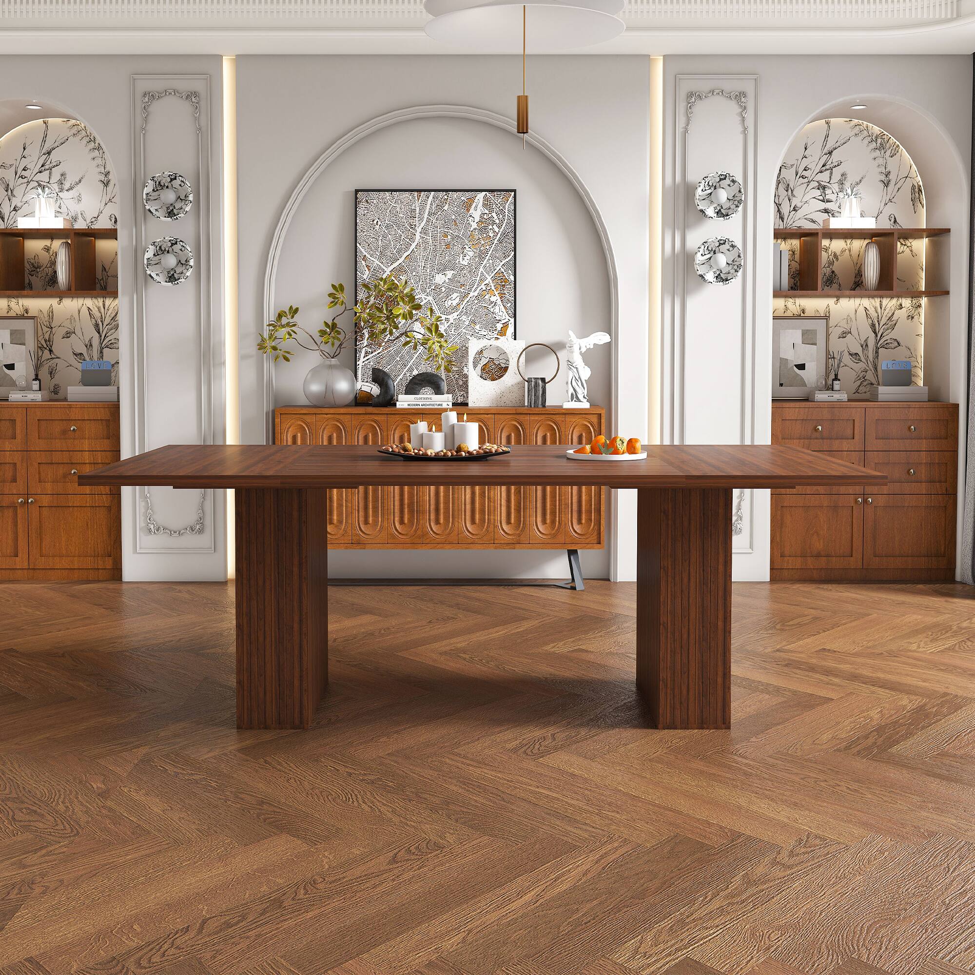 Loheer 78 Inch Dining Table With Storage Base, Wood Veneer, Modern ...