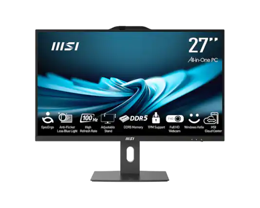 27" All-in-One PC
100 Hz
DDR5
FHD
EyesErgo
Anti-Flicker
High Refresh Rate
Less Blue Light
Adjustable Stand
DDR5 Memory
TPM Support
Full HD Webcam
Windows Hello
MSI Cloud Center