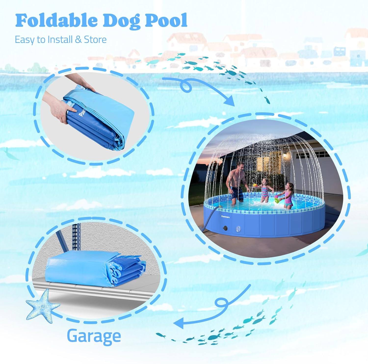 Foldable Dog Pool, Easy to Install & Store, Garage