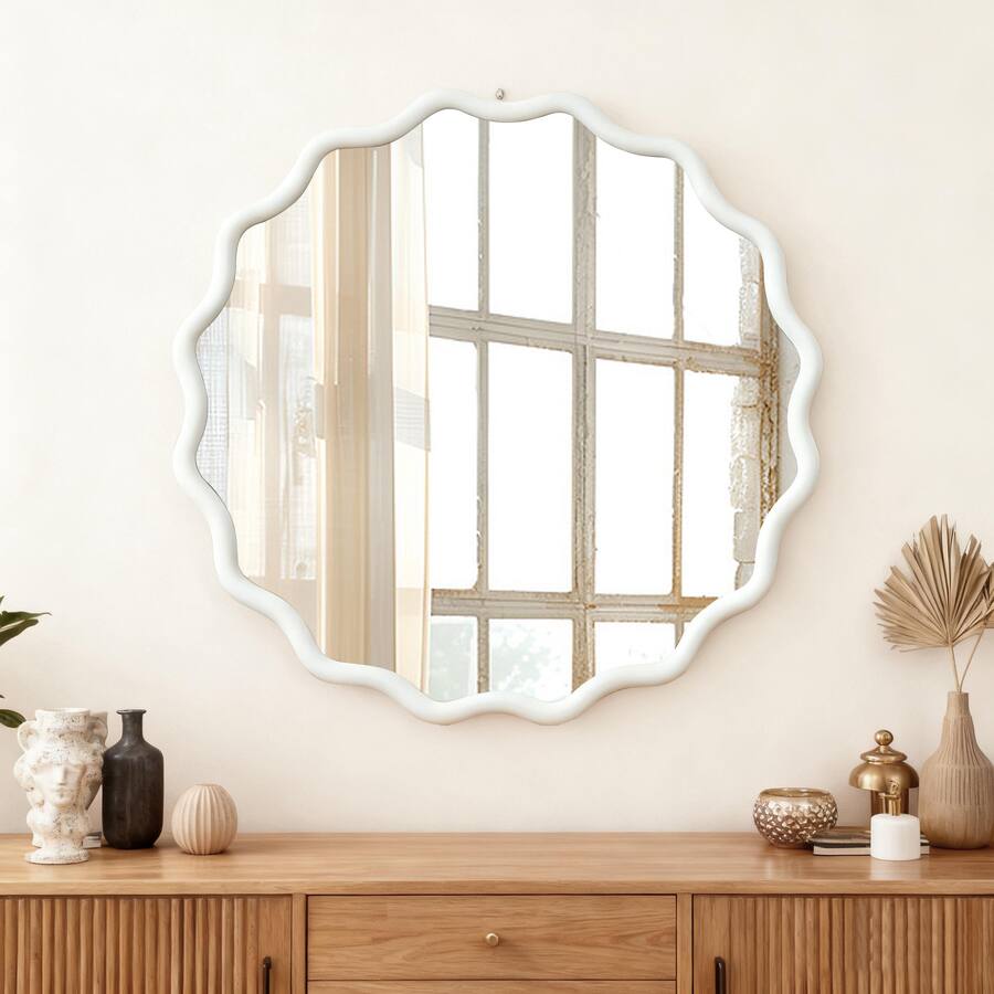 Line Frame With Rounded Edges Z Edge Round Wavy Wall Mirror, 30