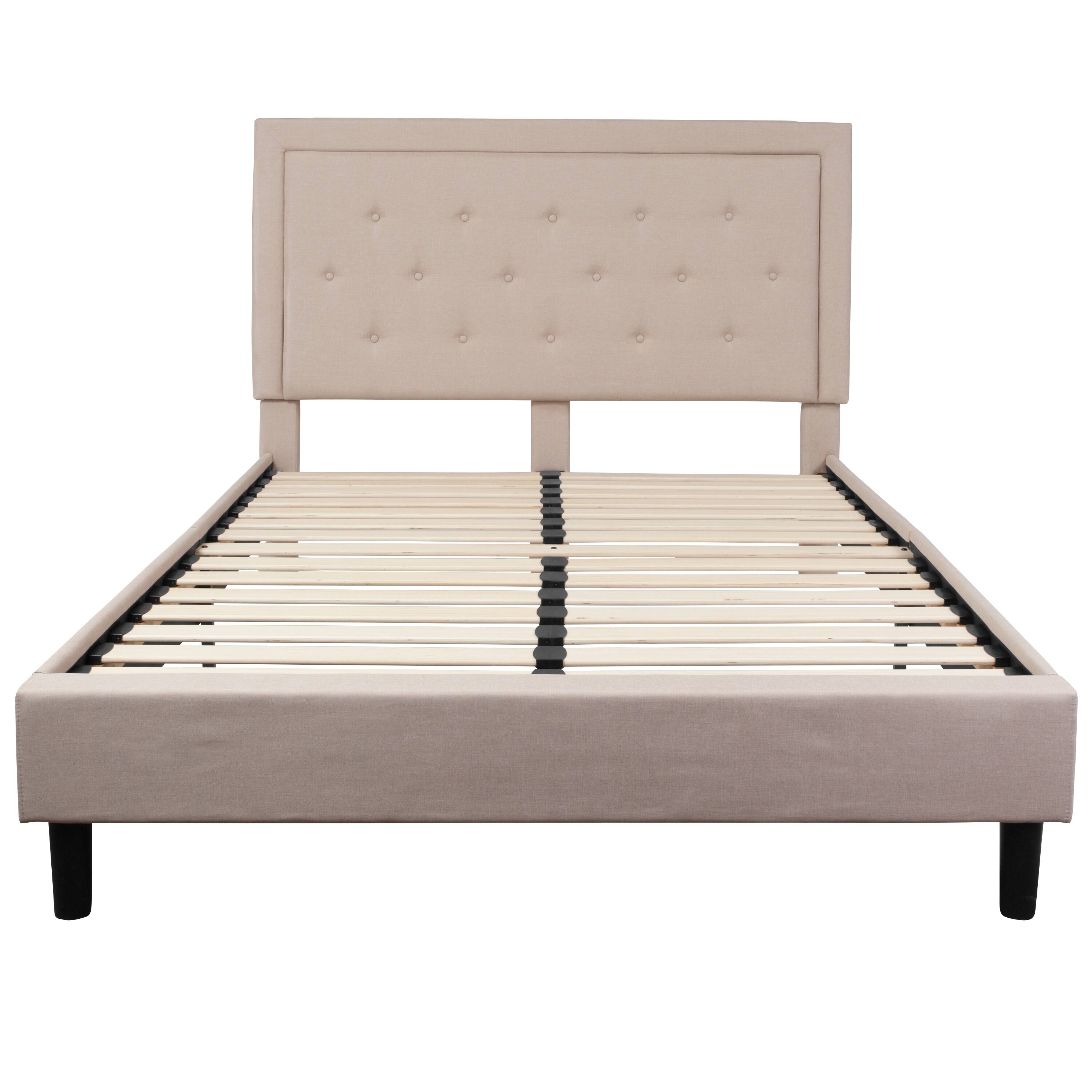 Alt View 4. Emma + Oliver - Tufted Panel Upholstered Platform Bed - Beige.