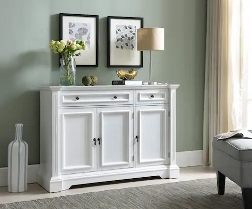Front. Kings Brand Furniture - Kings Brand Furniture White Finish Wood Buffet Breakfront Cabinet Console Table With Storage, Drawers, Shelves - White.