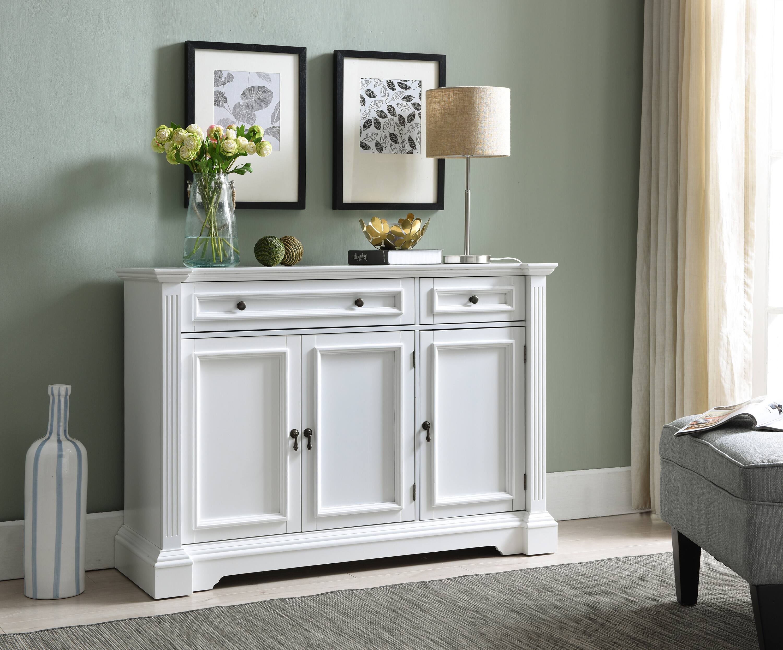 Kings Brand Furniture - Finish Wood Buffet Breakfront Cabinet Console Table With Storage, Drawers, Shelves - White