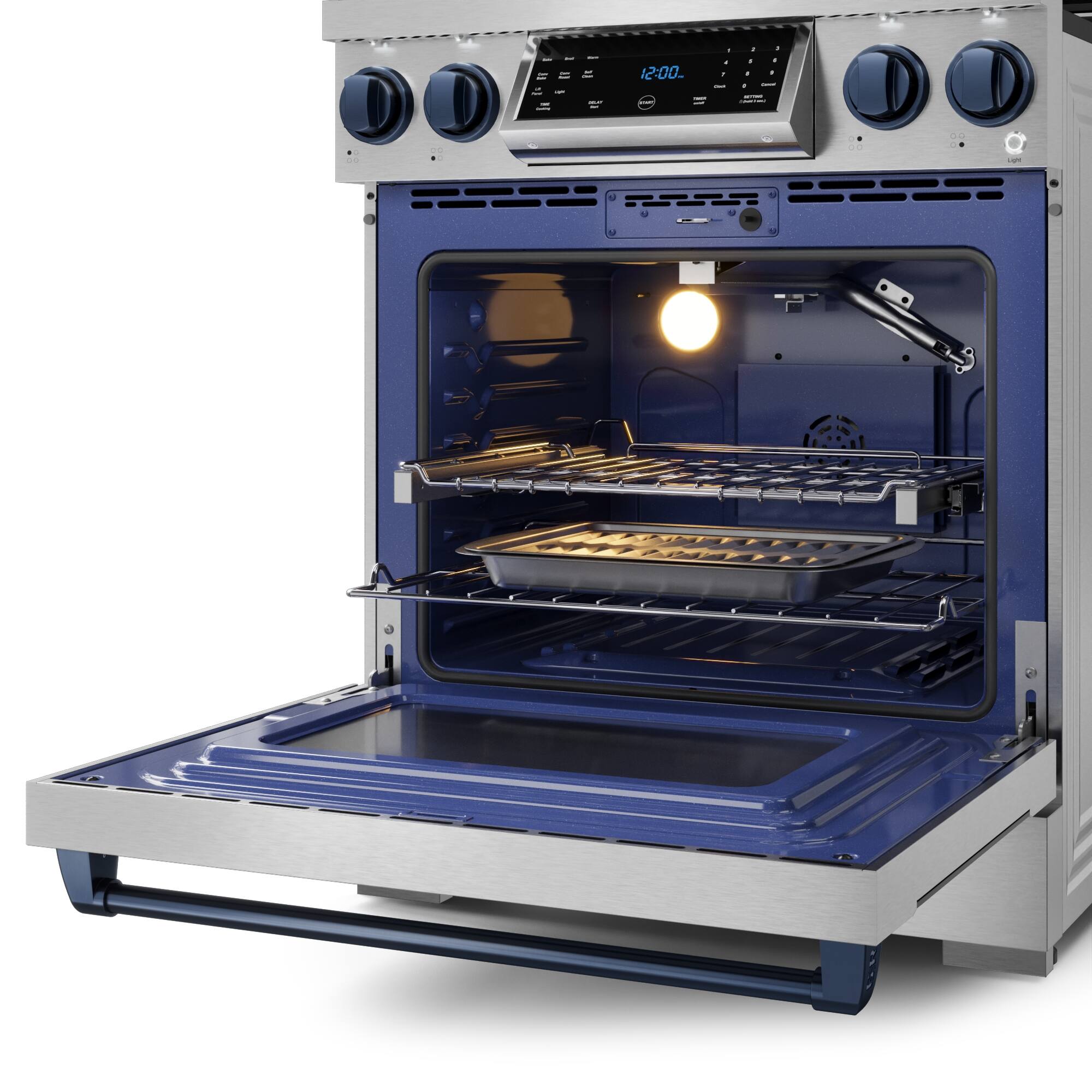 Alt View Zoom 12. Gordon Ramsay Series by Thor Kitchen 4.55 Cu. Ft Freestanding Liquid Propane Gas Range with Navy Blue Hardware - Stainless Steel.