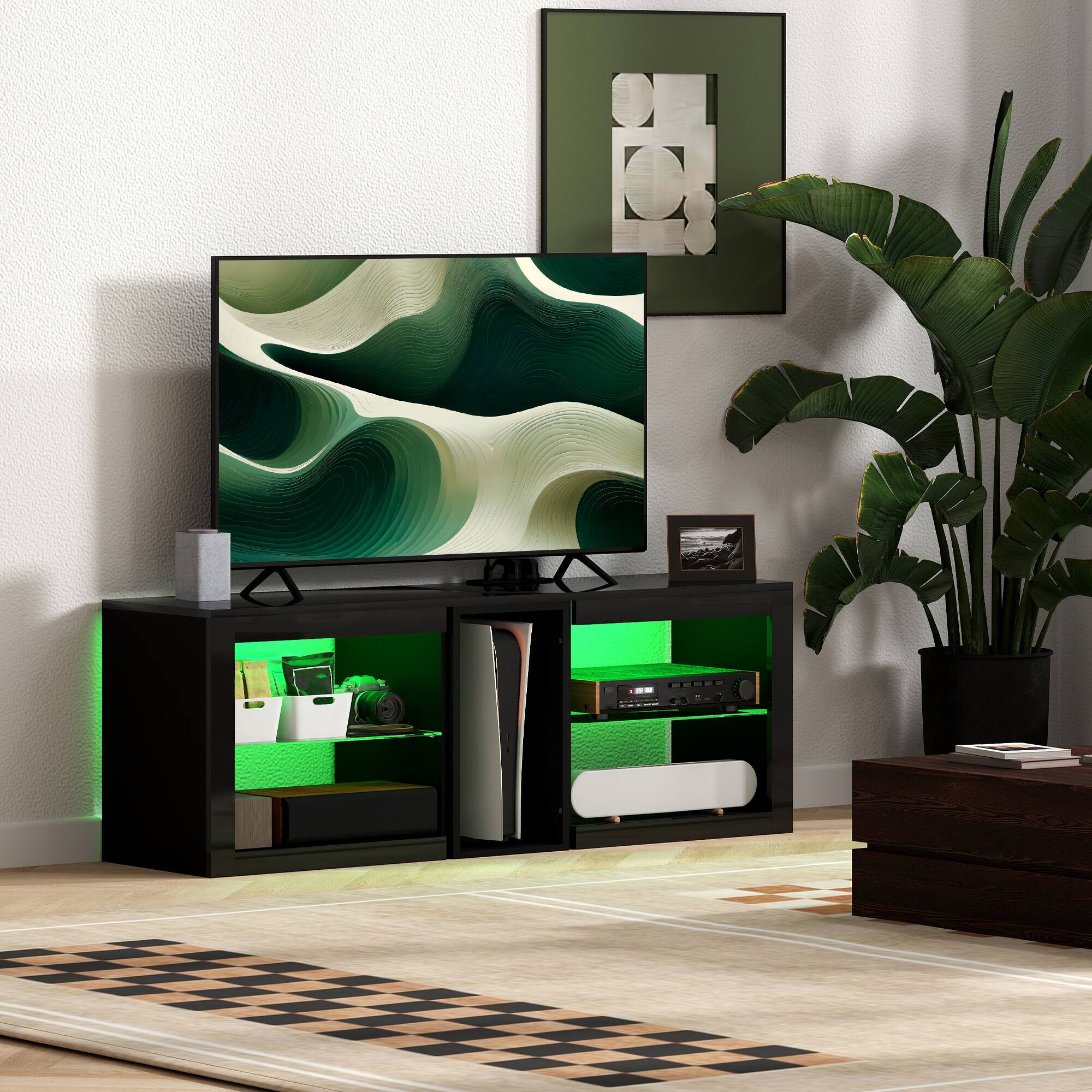 Alt View 8. Homcom - Modern TV Stand with LED Lights and Power Outlets for 55 Inch TV, 51" High Gloss Entertainment Center - Black.