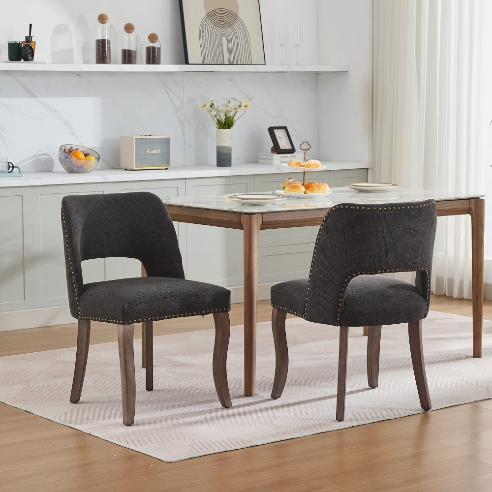 Loheer - Wooden Dining Chairs Set of 2 Modern Fabric Upholstered Farmhouse Kitchen Chairs with Solid Wood Legs - Black price history on PriceWatchPro