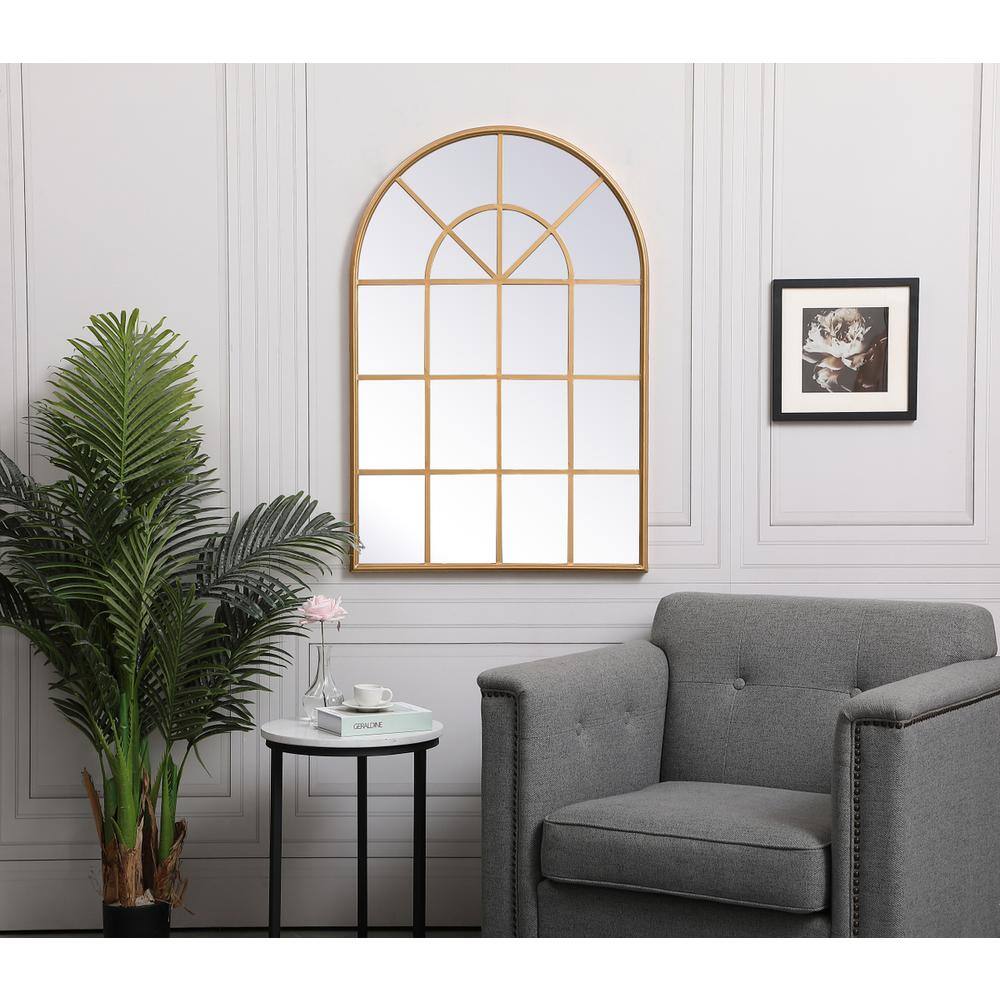 Front. Elegant Decor - Metal windowpane mirror 28 inch x 41 inch in in Brass - Brass.