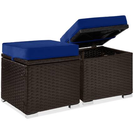 Front. Best Choice Products - Best Choice Products Set of 2 Wicker Ottomans, Multipurpose Furniture w/ Removable Cushions - Navy/Brown - Navy/Brown.