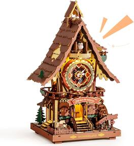 Robotime - ROKR Cuckoo Clock Mechanical 3D Wooden Puzzle - Brown