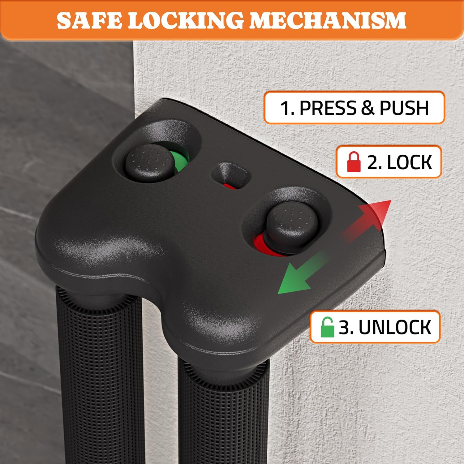 SAFE LOCKING MECHANISM
1. PRESS & PUSH
2. LOCK
3. UNLOCK