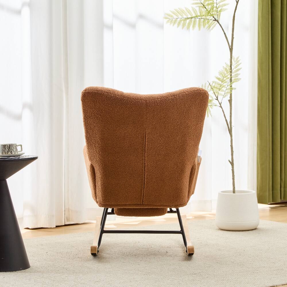 Alt View 9. Loheer - Loheer Teddy Fabric Glider Rocker with Ottoman Brown Nursery Rocking Chair Solid Wood Base - Brown.