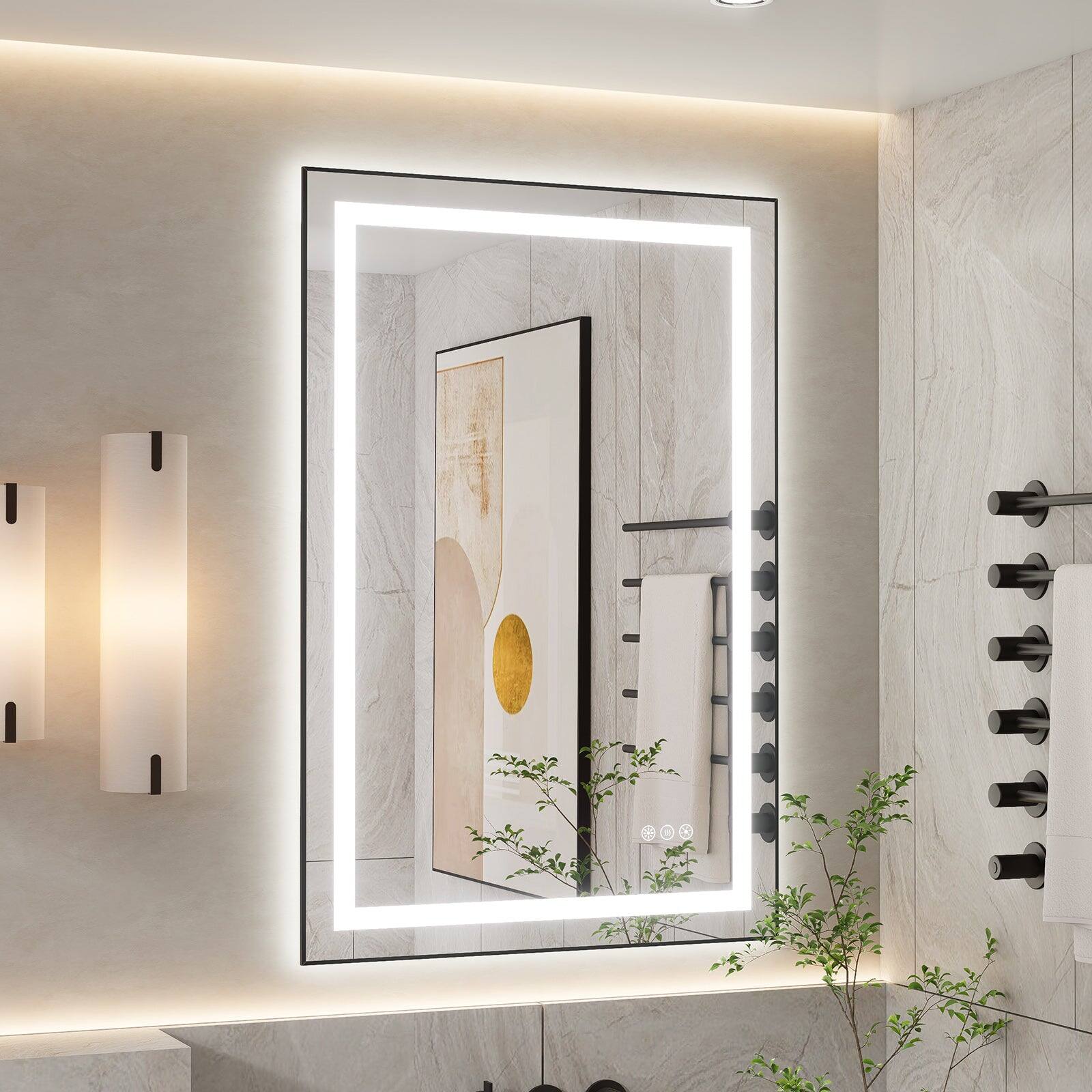 Alt View 2. Boyel Living - 24 in. x 32 in. Black LED Bathroom Mirror with Aluminum Frame Anti Fog and Dimmable Light - Glass.