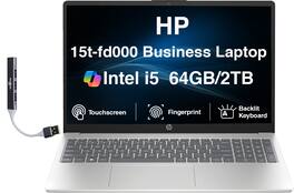 HP - Upgraded - 15t-fd000 Laptop 15.6 FHD (Intel i5-1334U, 64GB DDR4, 2TB PCIe SSD, Intel UHD, Win 11 Pro) w/USB Hub - Natural Silver