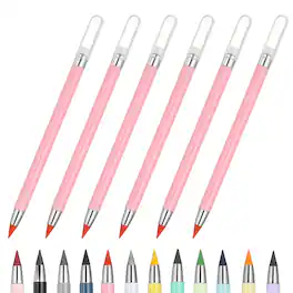 Unique Bargains - Eternal Pencil, 6pcs Mech Sharpened Metal Pencils Set for Coloring, Sketch Drawing, Writing - Pink