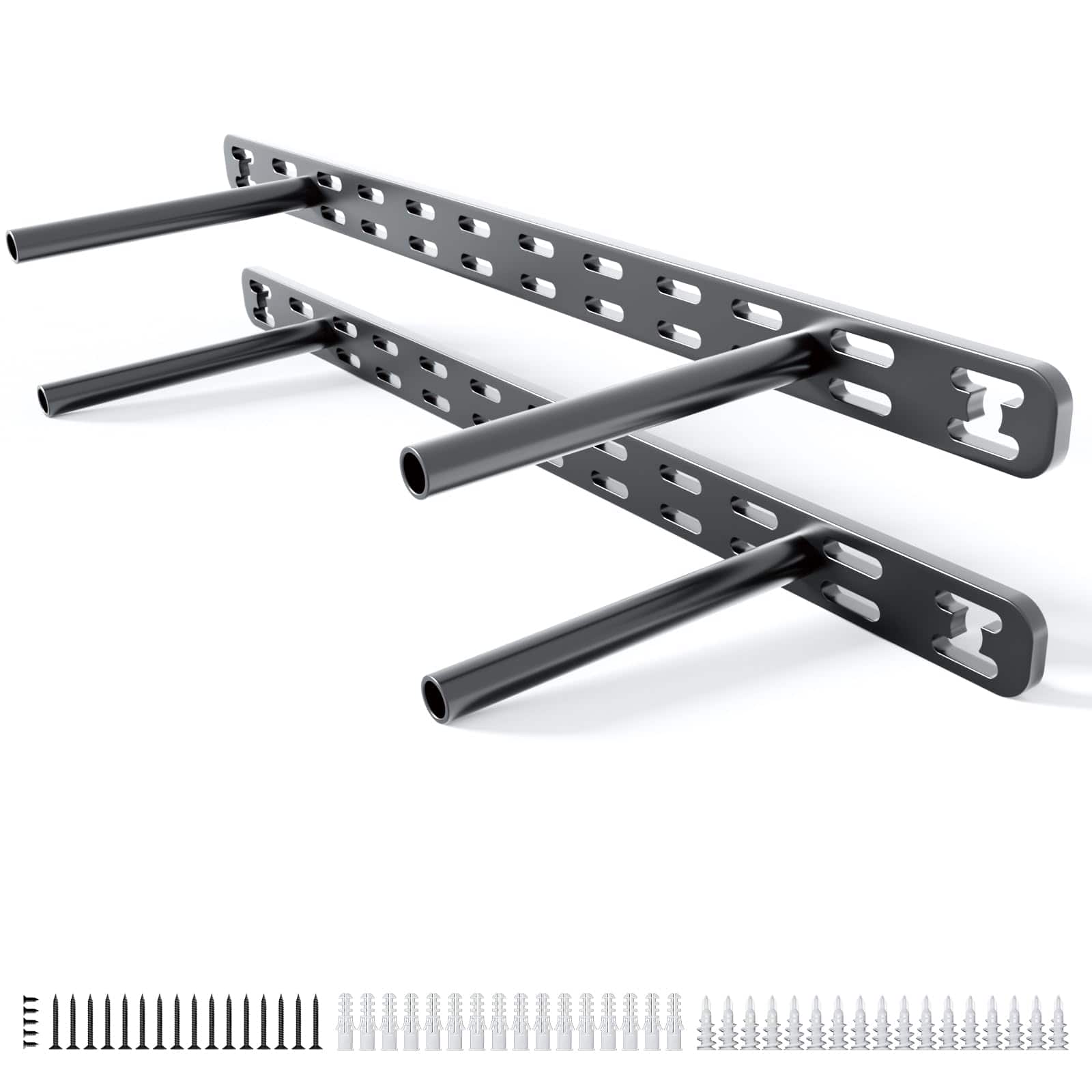 JETRANSPORT - 2pcs Floating Shelf Bracket Heavy Duty Decorative Hardware Black Metal Fireplace Mantel Brackets Without Jig - 18"X8"X1.0"
