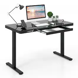 Sugift - 48-Inch Height Adjustable Electric Standing Desk with Drawer - Black