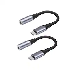 Qixxronics - USB-C to 3.5mm Headphone Jack Adapter (2 Pack), Type-C Audio Converter for Samsung, iPhone 15, Pixel - Gray