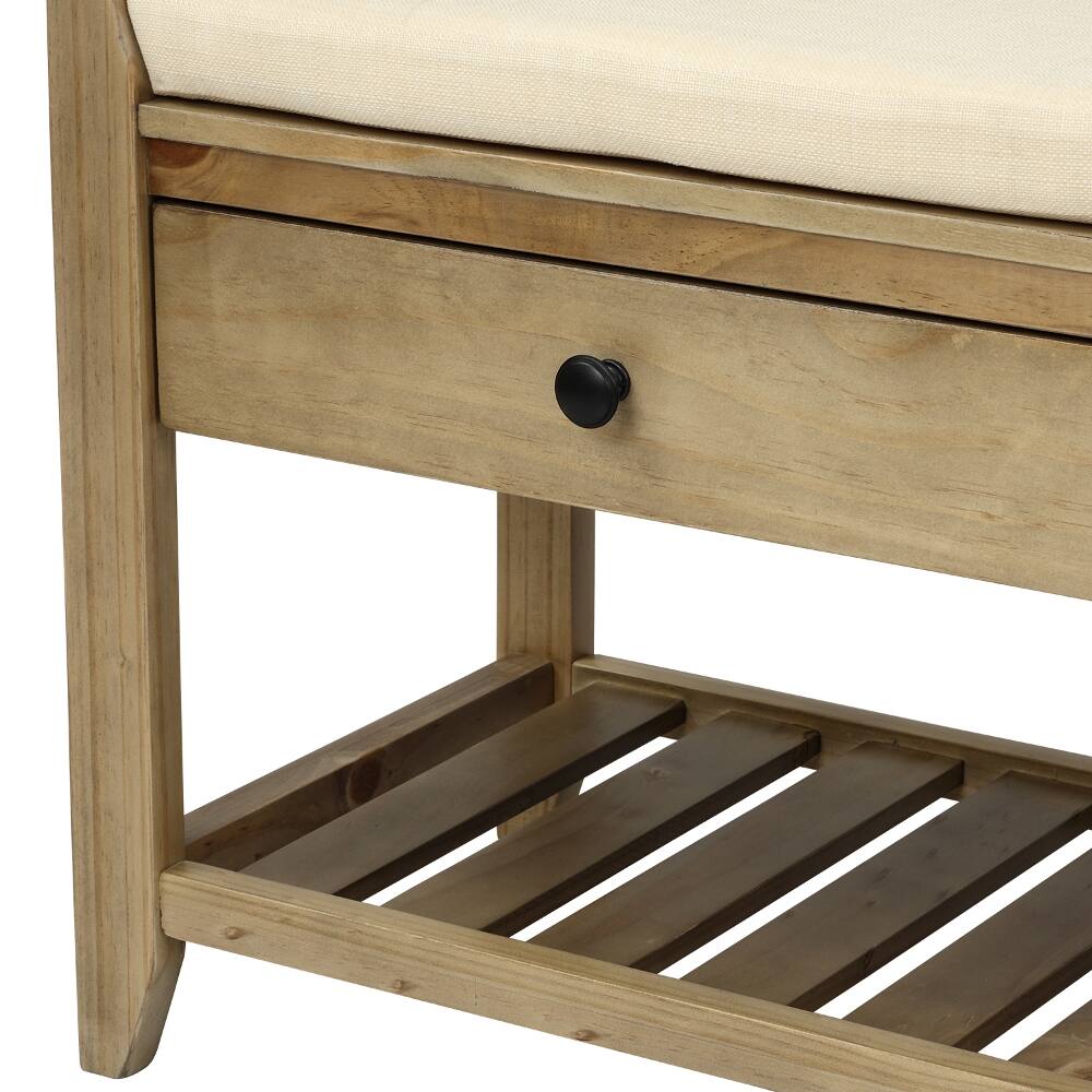 Left. Ropilly - Ropilly Entryway Storage Bench with Cushioned Seat and Drawers, Gray Wash Wooden Shoe Rack Bench - Gray Wash.