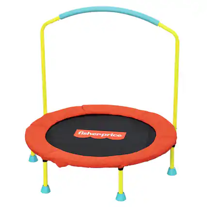 Front. Fisher-Price - Fisher-Price WonderJump 36" Round Indoor Mini Trampoline for Kids Toddler Toy - Multicolor (Blue, Red, and Yellow).