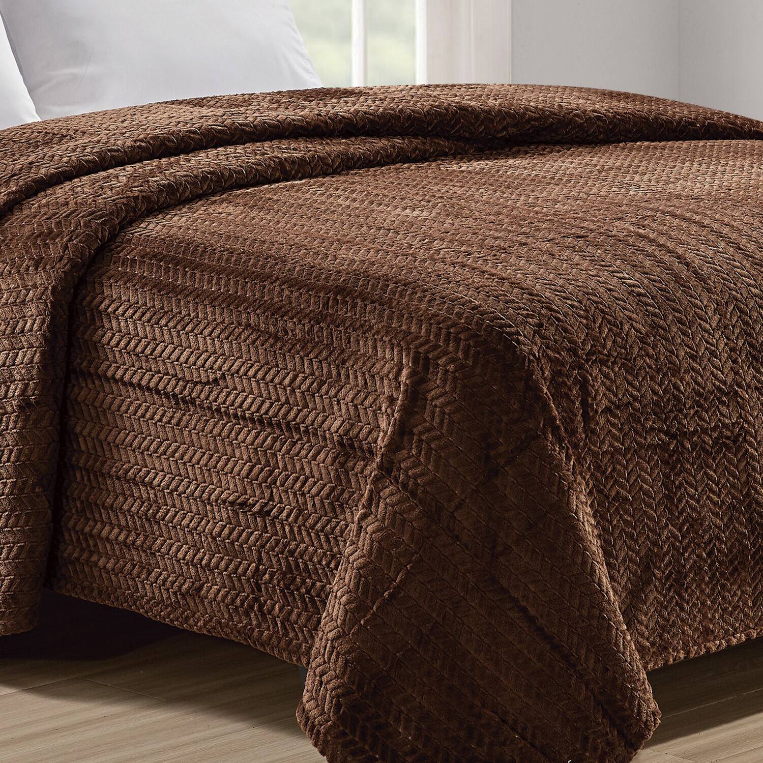 Alt View 3. Noble House - Plazatex Chevron Braided Stylish Soft Comfortable and Lightweight All Seasons Blanket Twin Chocolate - Chocolate.