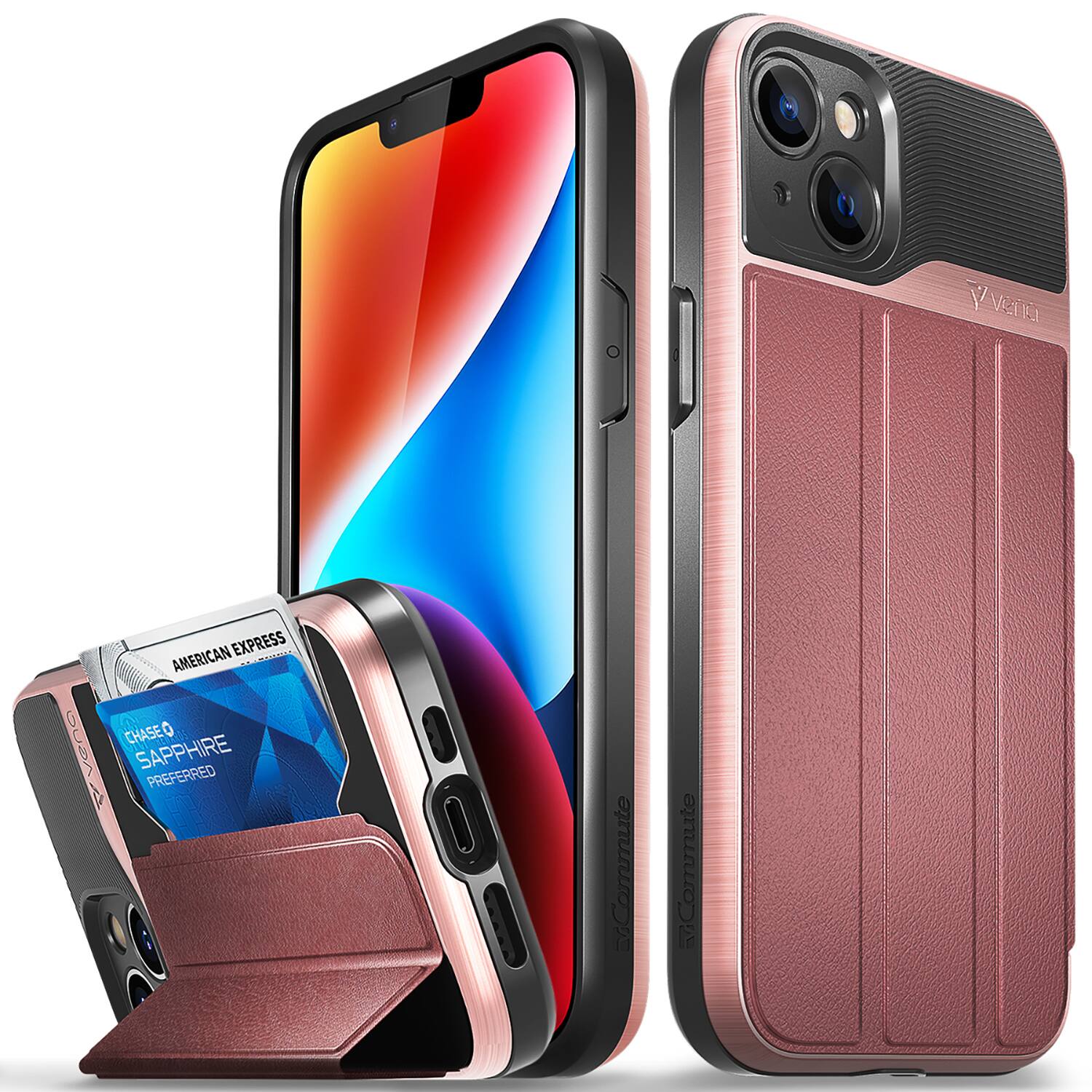 Photos - Case Apple Vena - vCommute for  iPhone 15 Plus / iPhone 14 Plus Wallet , Leather Flip Cover with Card Slot and Kickstand - Red 