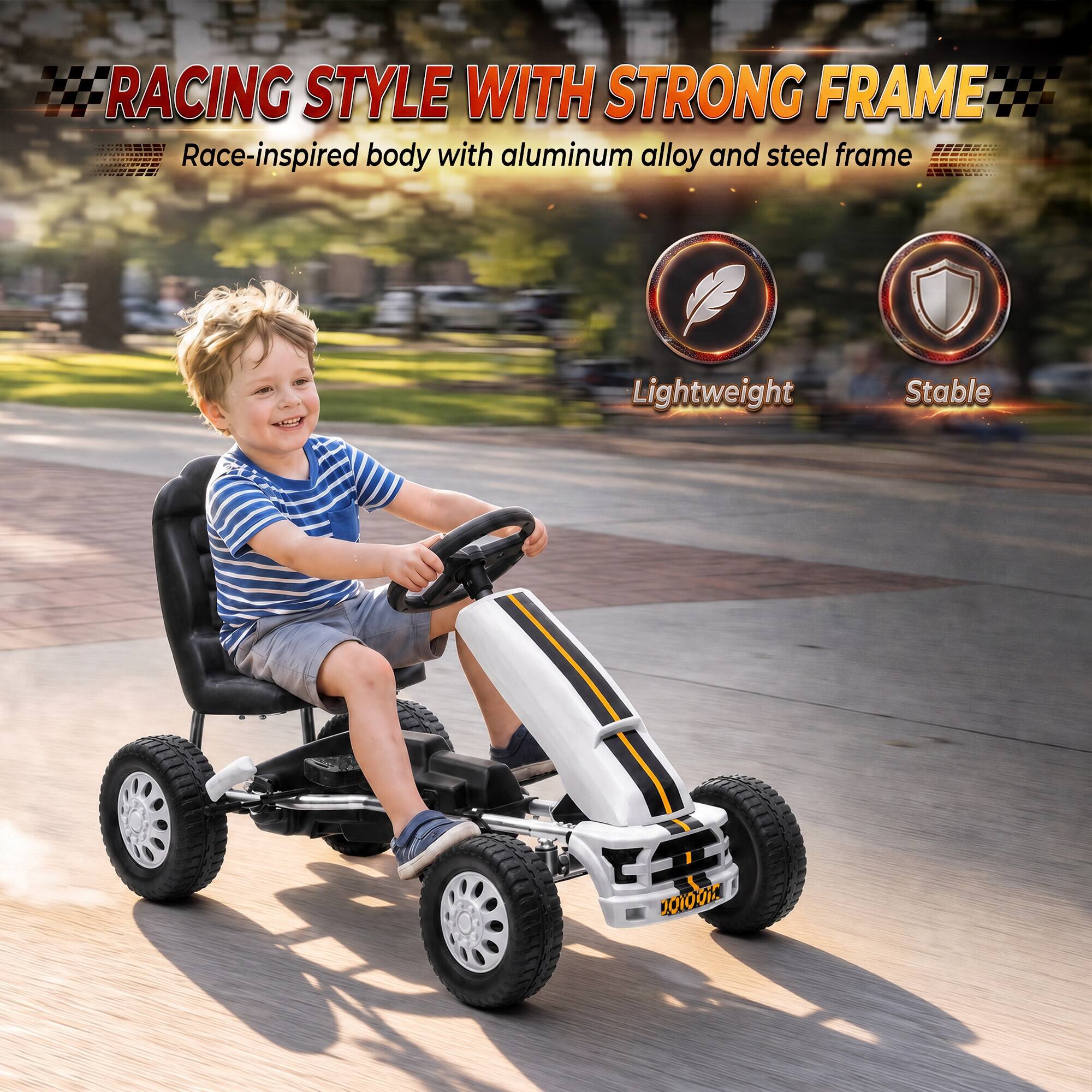 RACING STYLE WITH STRONG FRAME  
Race-inspired body with aluminum alloy and steel frame  
Lightweight  
Stable