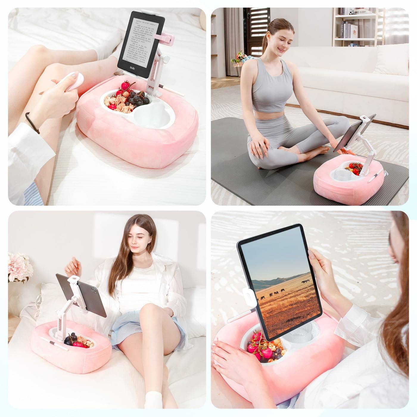 Left. TECH SAFARI - Tablet Pillow Stand Kindle Holder With 2 Snack 360  Ipad For Bed 4 7   13   Phone Gift Reading Accessories On - Default.