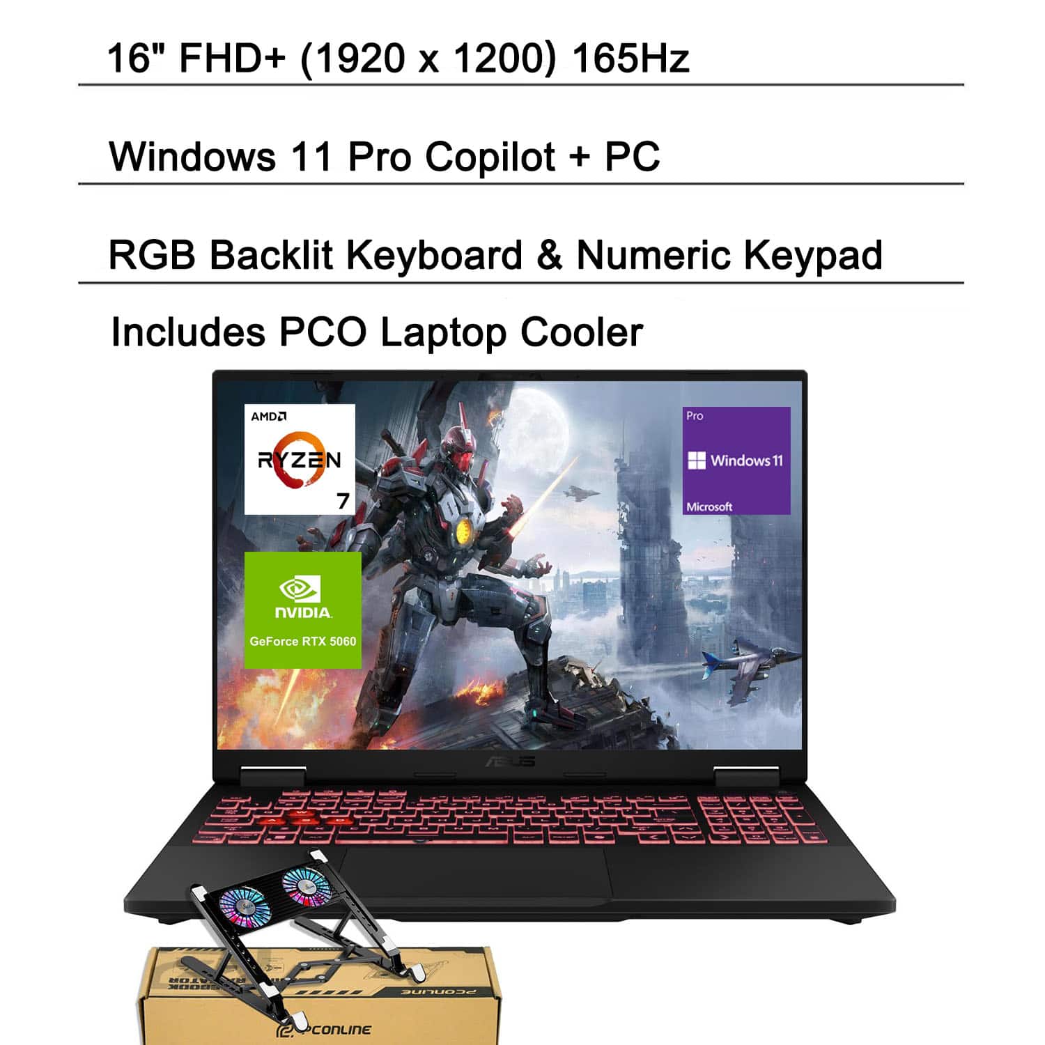 ASUS - TUF A16 16" FHD+ Laptop - AMD Ryzen 7 260, 64GB RAM - 2TB SSD - NVIDIA GeForce RTX 5060 - For Gaming & Pro Work - Gray