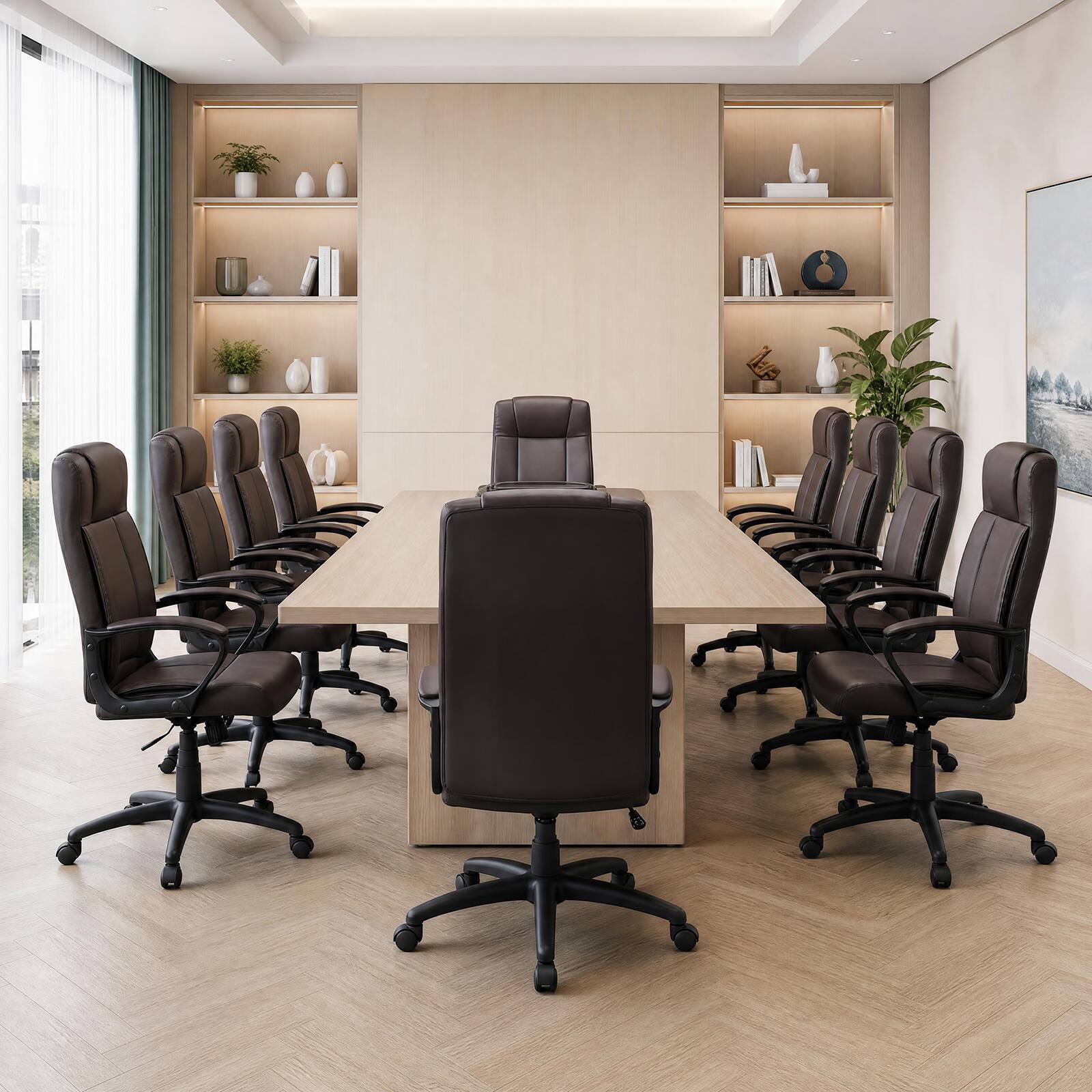 Alt View 4. Costway - Costway Faux Leather Office Chair with Rocking Function, Height Adjustable Desk Chair, Padded Armrests - Brown.