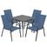 Angle. Nuu Garden - 5-Piece Metal and Textilene Outdoor Dining Set, 4 Stackable Chairs and Tempered Glass Table with Umbrella Hole - Black and Blue.